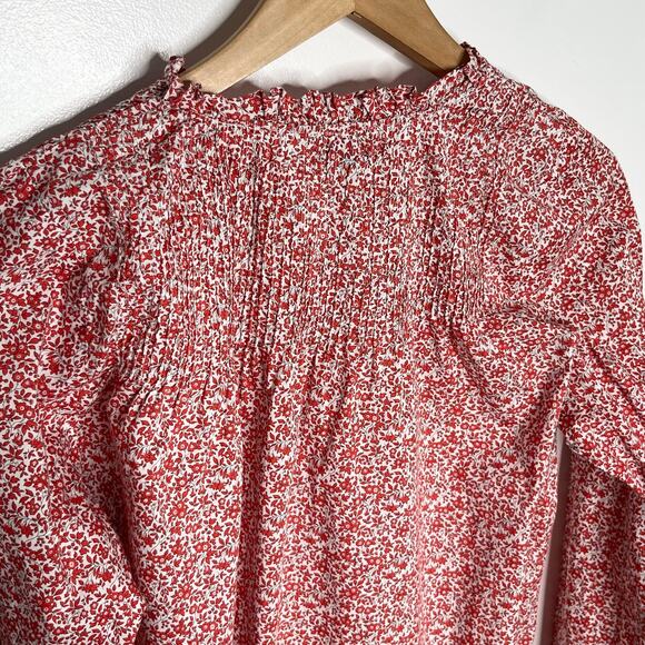 J. Crew Liberty Fabrics Chamomile Ruffle Neck Popover Top Womens 2 Red Floral - Picture 7 of 9